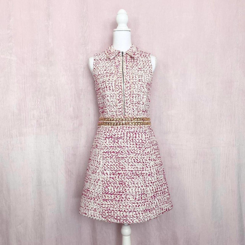 Alice + Olivia Ellis Zip Front Dress with Chain Trim, Size 8